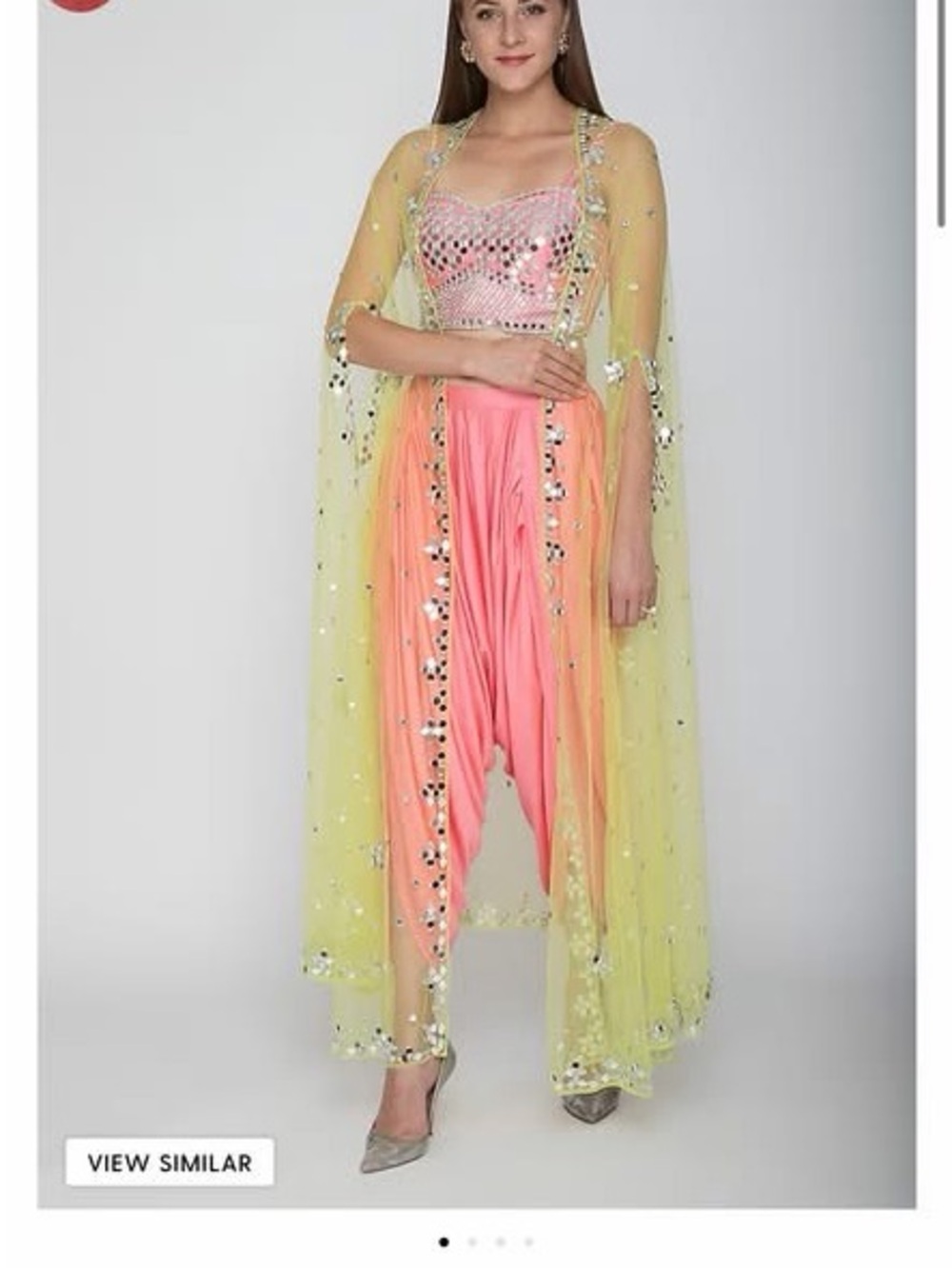 Indian pink and yellow dhoti and cape set